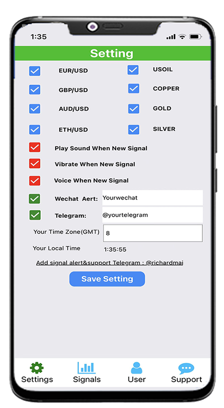 AI Forex Signal APP Setting Screenshot